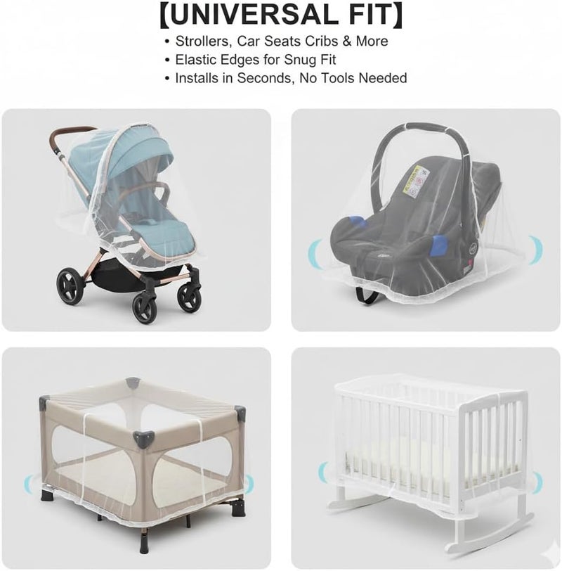 LABRUSID Universal Mosquito Net for Strollers - 2 Pack Breathable Insect Netting Protection for Babies, Fine Mesh Bug Screen Cover for Infant Car Seats, Cribs, and Playpens - Image 4